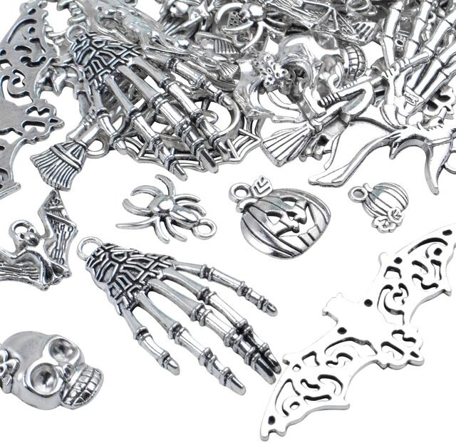 Wisiorki szkielet dynia Bat Witch kolekcja, 100g (około 55-60 sztuk), różne srebrne, do tworzenia biżuterii breloki rzemiosło - Wianko - 4