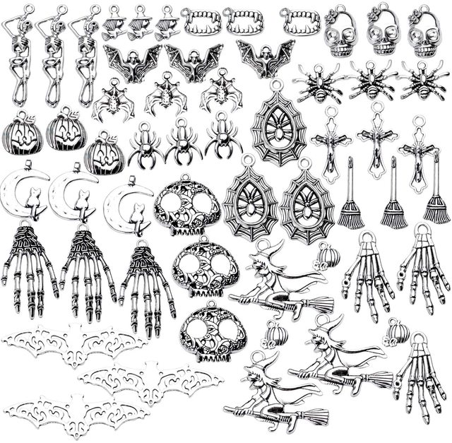 Wisiorki szkielet dynia Bat Witch kolekcja, 100g (około 55-60 sztuk), różne srebrne, do tworzenia biżuterii breloki rzemiosło - Wianko - 1