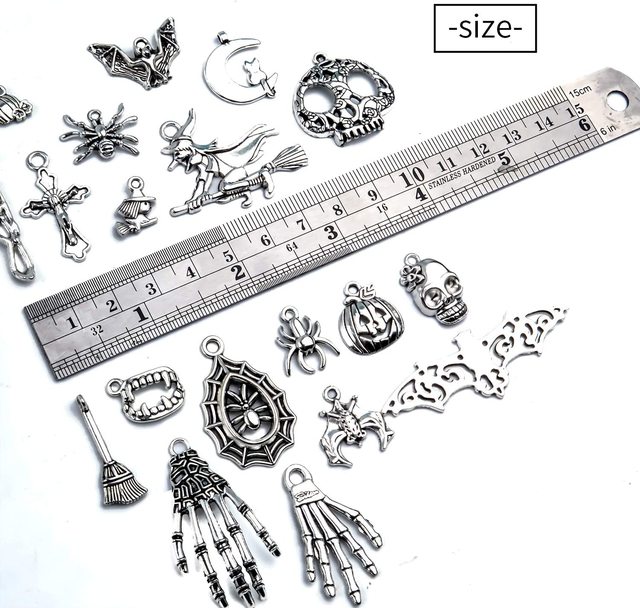 Wisiorki szkielet dynia Bat Witch kolekcja, 100g (około 55-60 sztuk), różne srebrne, do tworzenia biżuterii breloki rzemiosło - Wianko - 3
