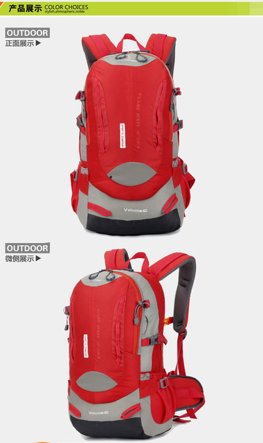 Wodoodporny górski plecak trekkingowy na wspinaczkę, o pojemności 40L, z nylonowym materiałem, przewiewny, idealny na podróże, wycieczki rowerowe i camping - Wianko - 9