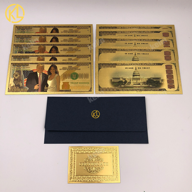 Złote banknoty 24k pozłacane, 10 sztuk/partia, 500 dolarów amerykańskich, plastikowe banknoty, fałszywy prezent, certyfikat i koperta - Wianko - 4