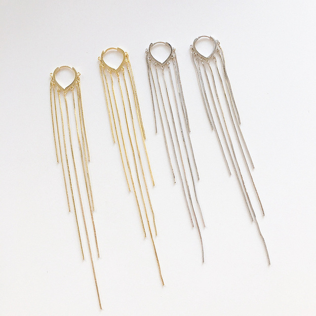 Długie kolczyki Tassel Hoop z 925 srebra dla kobiet z koreańskim stylem - Wianko - 3