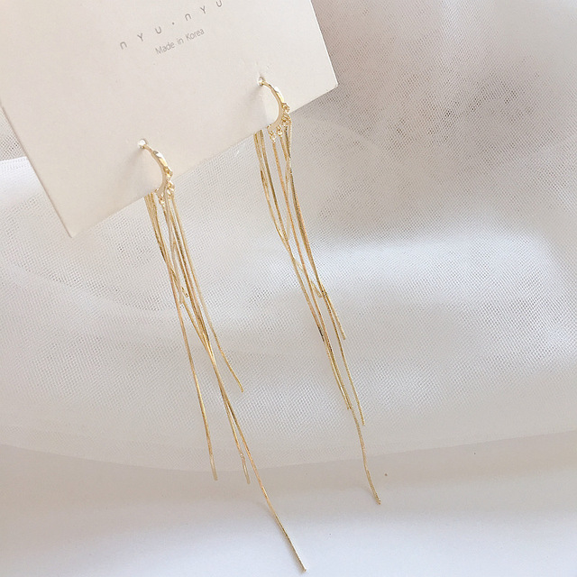 Długie kolczyki Tassel Hoop z 925 srebra dla kobiet z koreańskim stylem - Wianko - 2