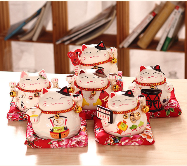 Figurka Cartoon Cute kot na szczęście 4.5 cala - ozdoba do dekoracji domu, skarbonka Feng Shui, prezent biznesowy - Wianko - 9