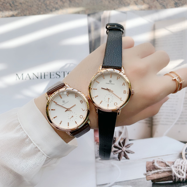 Luksusowy zegarek męski/damski PABLO RAEZ wodoodporny kwarcowy czarno-brązowy ze skórzanym paskiem Fashion Lover Clock - Wianko - 12