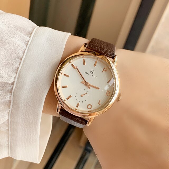 Luksusowy zegarek męski/damski PABLO RAEZ wodoodporny kwarcowy czarno-brązowy ze skórzanym paskiem Fashion Lover Clock - Wianko - 20