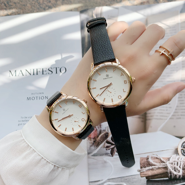 Luksusowy zegarek męski/damski PABLO RAEZ wodoodporny kwarcowy czarno-brązowy ze skórzanym paskiem Fashion Lover Clock - Wianko - 9