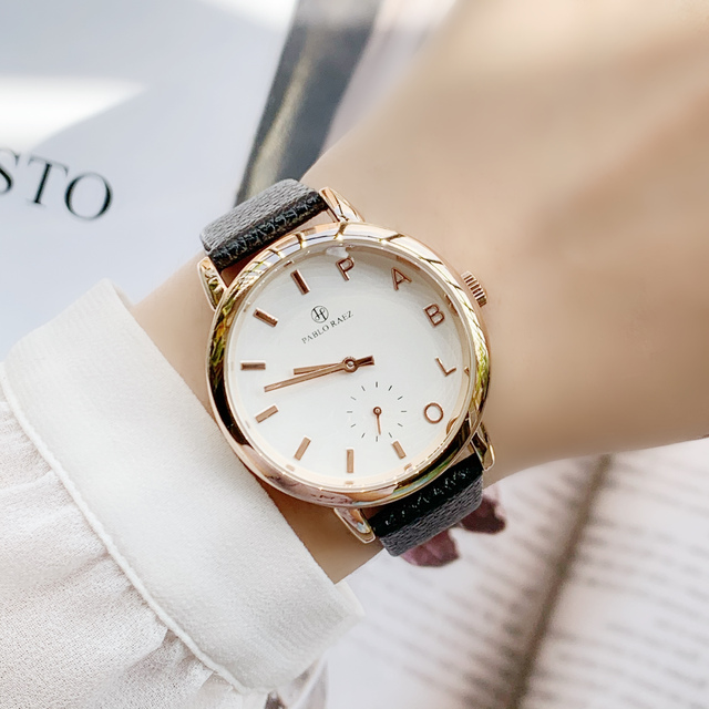 Luksusowy zegarek męski/damski PABLO RAEZ wodoodporny kwarcowy czarno-brązowy ze skórzanym paskiem Fashion Lover Clock - Wianko - 8