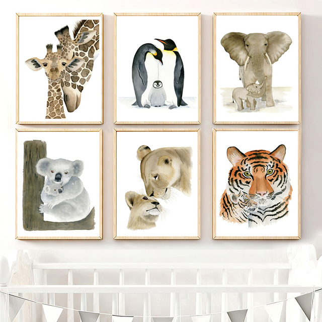 Obraz na płótnie zwierzęta przedszkolne (lew, koala, pingwin, słoń, żyrafa, tygrys) - plakaty i wydruki artystyczne na pokój dziecięcy - Wianko - 2