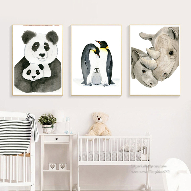Obraz na płótnie zwierzęta przedszkolne (lew, koala, pingwin, słoń, żyrafa, tygrys) - plakaty i wydruki artystyczne na pokój dziecięcy - Wianko - 4