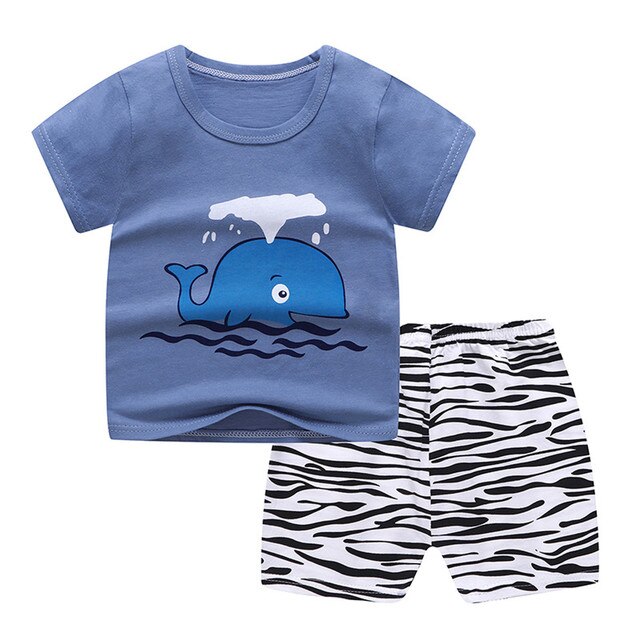 Chłopięce letnie ubranka 0-5 lat - zestaw piżama z szortami i T-shirtem - 2 częściowy zestaw odzieży dla dzieci - Wianko - 2