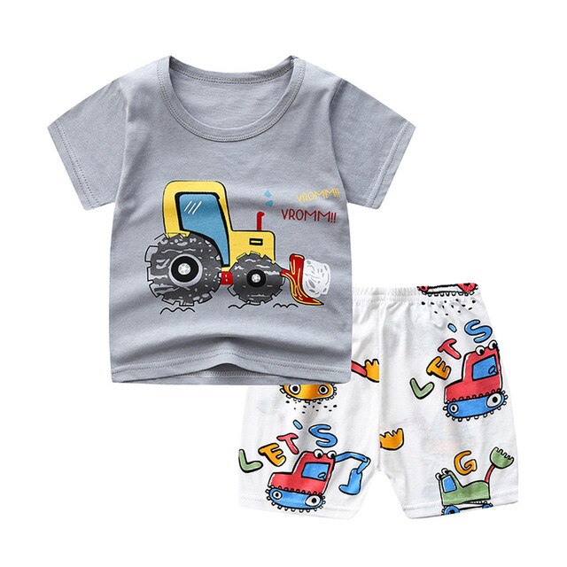 Chłopięce letnie ubranka 0-5 lat - zestaw piżama z szortami i T-shirtem - 2 częściowy zestaw odzieży dla dzieci - Wianko - 6
