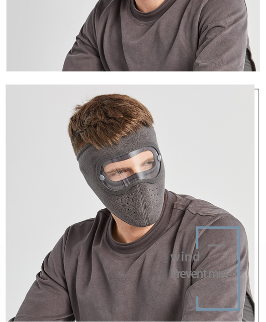 Zimowa maska przeciwkurzowa z polarowym wewnętrzem i goglami HD do jazdy na nartach, motocyklu lub rowerze dla mężczyzn i kobiet - Wianko - 6