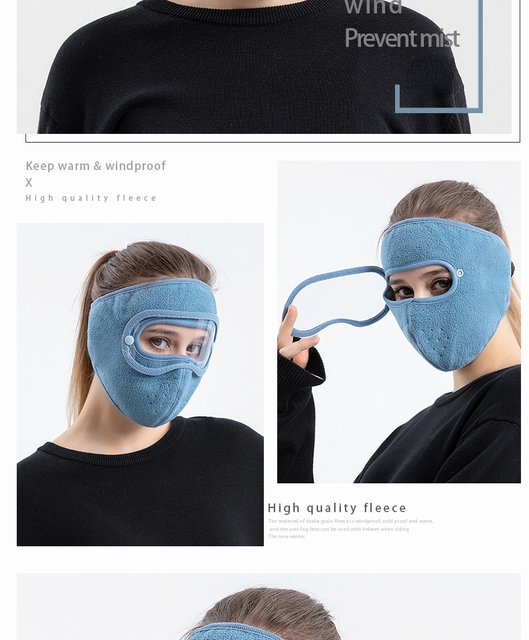 Zimowa maska przeciwkurzowa z polarowym wewnętrzem i goglami HD do jazdy na nartach, motocyklu lub rowerze dla mężczyzn i kobiet - Wianko - 8