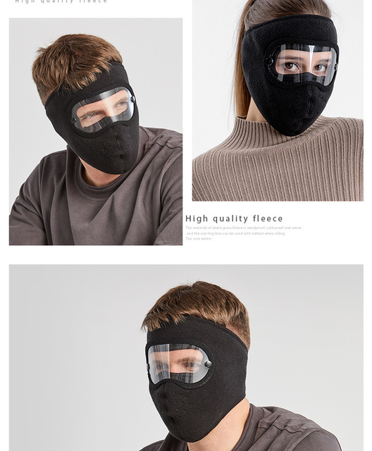 Zimowa maska przeciwkurzowa z polarowym wewnętrzem i goglami HD do jazdy na nartach, motocyklu lub rowerze dla mężczyzn i kobiet - Wianko - 5