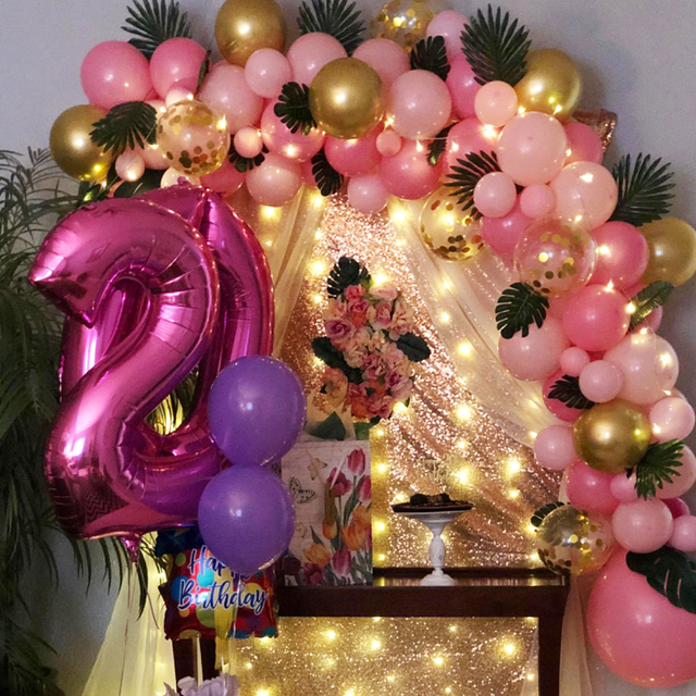 Zestaw dekoracji balonowych na urodziny i rocznicę - różowo złote balony, konfetti, 134 sztuki - Wianko - 9