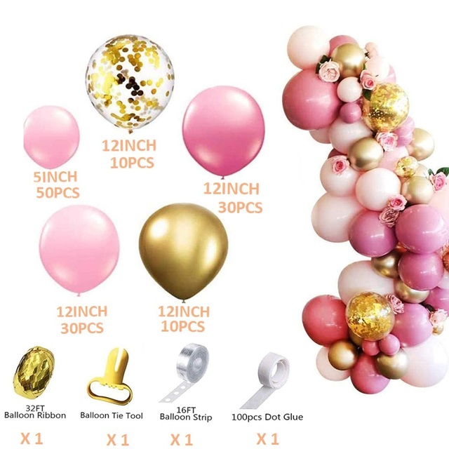 Zestaw dekoracji balonowych na urodziny i rocznicę - różowo złote balony, konfetti, 134 sztuki - Wianko - 2
