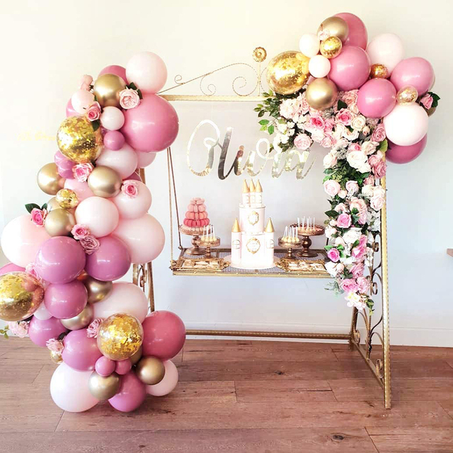Zestaw dekoracji balonowych na urodziny i rocznicę - różowo złote balony, konfetti, 134 sztuki - Wianko - 1