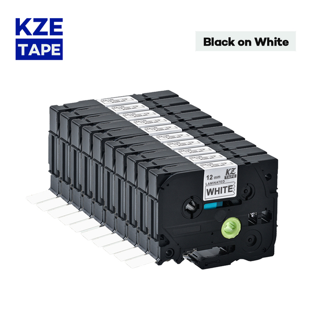 Taśmy etykietowe KZE 10 sztuk czarno-białe kompatybilne z drukarką Brother P-touch Tze-231 TZE221 tze 241, szerokości 9/12/18mm - Wianko - 1