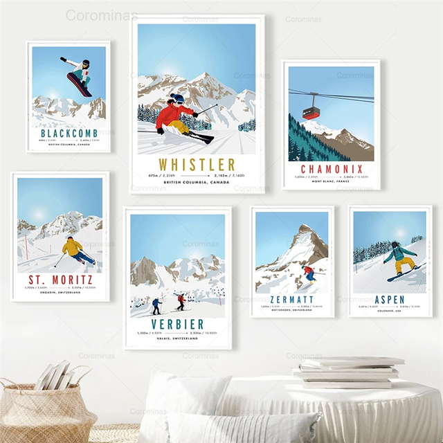 Płótno artystyczne obraz - Tignes Aspen Snowboard Ski Travel Kanada Nordic - plakaty i druki zdjęć na ścianę do dekoracji domowej - Wianko - 4
