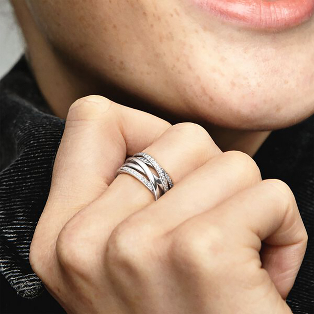 Nowy pierścień damski z liniami musującymi i polerowanymi, wykonany ze srebra 925, na zaręczyny lub rocznicę - biżuteria DIY - Wianko - 2