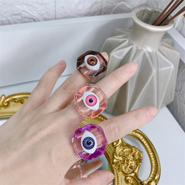 Pierścień z żywicy z motywem demonicznych oczu dla kobiet i dziewczynek w stylu vintage - Wianko - 2