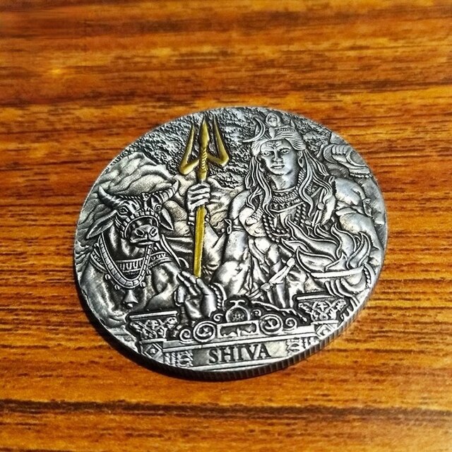Pamiątkowa moneta Shiva z mitologii indyjskiej - antyczna reprodukcja bóstwa zniszczenia i odznaka w kolekcji monet - Wianko - 2