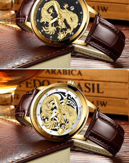 Zegarek kwarcowy męski FNGEEN Non Automatic stalowy złoty smok z datownikiem - Wianko - 20