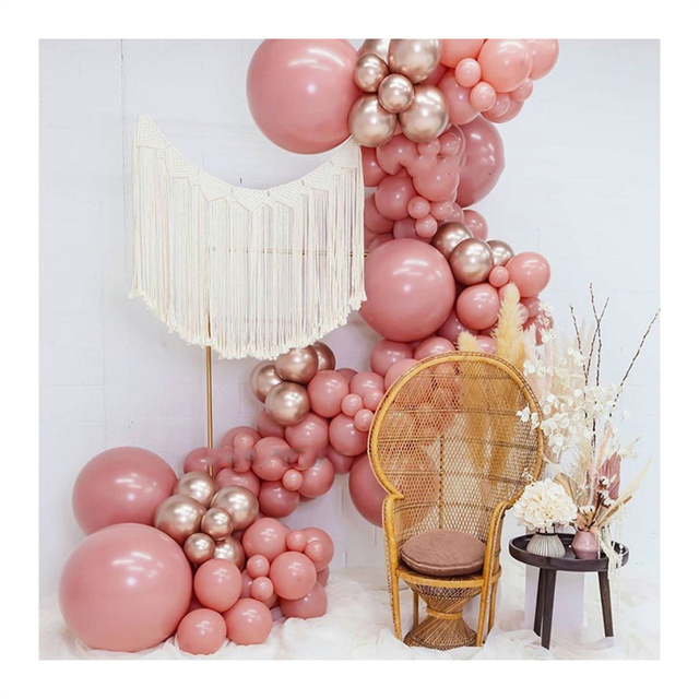 150 sztuk różowych podwójnych balonów retro z łańcuchem - zestaw dekoracyjny na ślub, Tanabata i walentynki - Wianko - 4