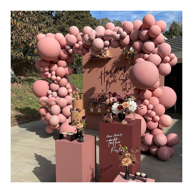 150 sztuk różowych podwójnych balonów retro z łańcuchem - zestaw dekoracyjny na ślub, Tanabata i walentynki - Wianko - 1