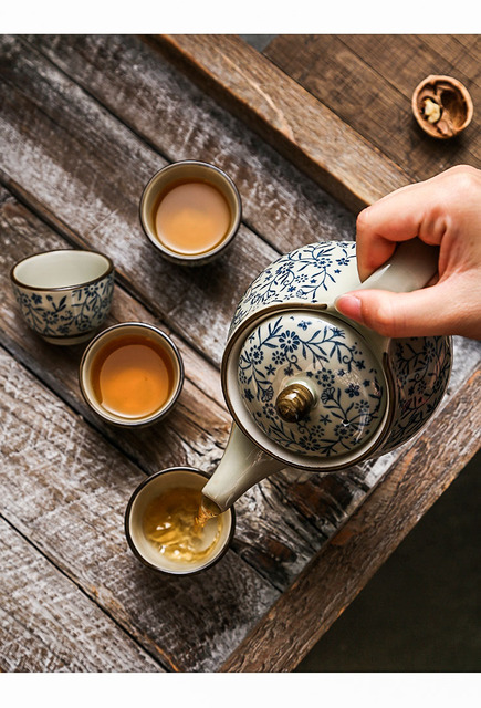 Dzbanek ceramiczny do herbaty z zestawem kubków, wykonany w stylu japońskiego retro - Wianko - 9