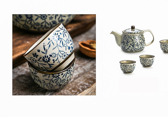 Dzbanek ceramiczny do herbaty z zestawem kubków, wykonany w stylu japońskiego retro - Wianko - 3