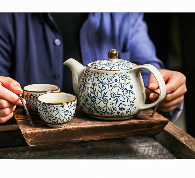 Dzbanek ceramiczny do herbaty z zestawem kubków, wykonany w stylu japońskiego retro - Wianko - 4