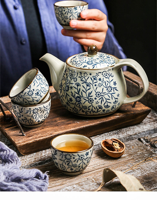 Dzbanek ceramiczny do herbaty z zestawem kubków, wykonany w stylu japońskiego retro - Wianko - 6