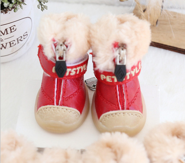 Pluszowe buty dla psa - pies śnieżny, Yorkie, maltańczyk, Chiwawa, ciepłe obuwie dla zwierząt, 4 sztuki/zestaw - Wianko - 3