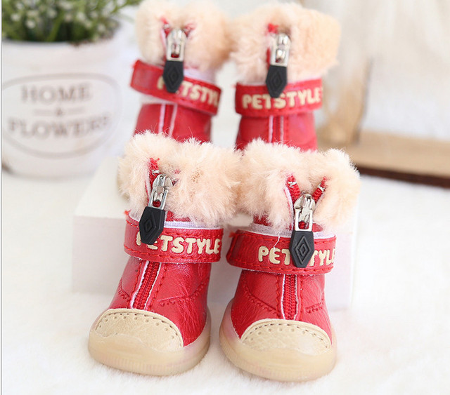 Pluszowe buty dla psa - pies śnieżny, Yorkie, maltańczyk, Chiwawa, ciepłe obuwie dla zwierząt, 4 sztuki/zestaw - Wianko - 5