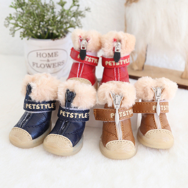 Pluszowe buty dla psa - pies śnieżny, Yorkie, maltańczyk, Chiwawa, ciepłe obuwie dla zwierząt, 4 sztuki/zestaw - Wianko - 2