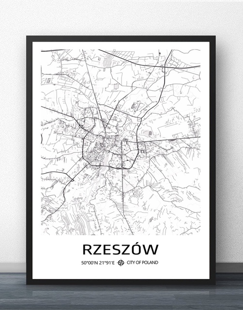 Niestandardowy plakat: mapa Polski ze wzorem miasta w stylu czarno-białym - Radom, Warszawa, Wrocław - idealny na wystrój salonu - Wianko - 5