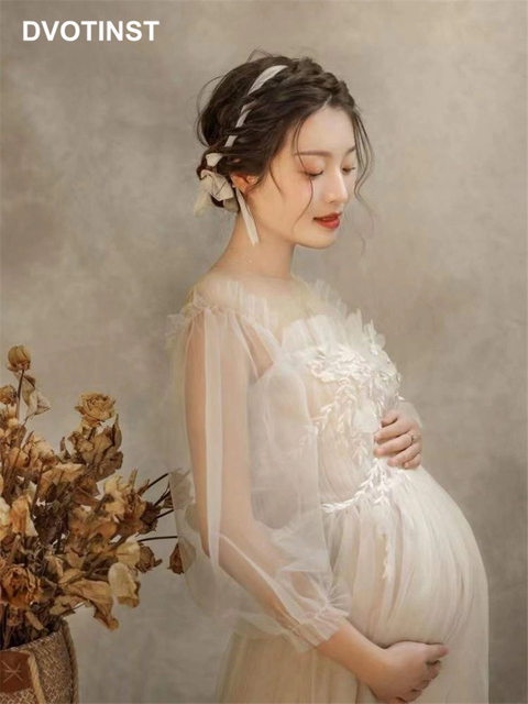 Sukienka ciążowa w koreańskim stylu z siatkową perspektywą - idealna na sesje zdjęciowe ciążowe - Studio Photo Prop - Wianko - 5