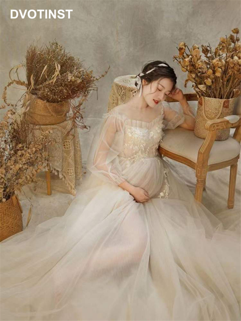 Sukienka ciążowa w koreańskim stylu z siatkową perspektywą - idealna na sesje zdjęciowe ciążowe - Studio Photo Prop - Wianko - 1