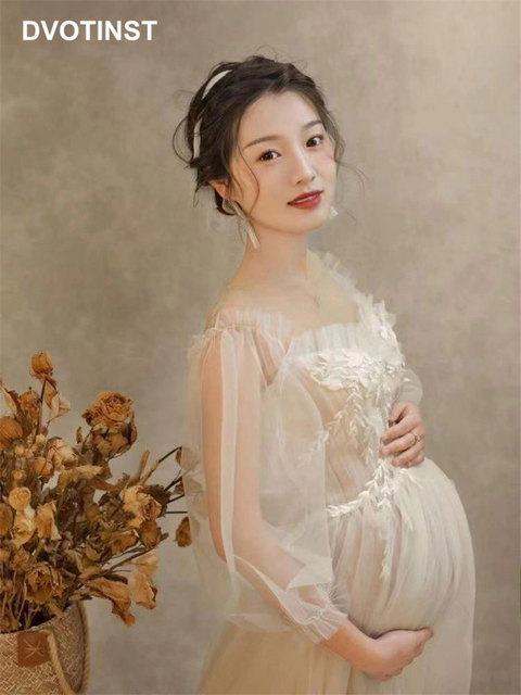 Sukienka ciążowa w koreańskim stylu z siatkową perspektywą - idealna na sesje zdjęciowe ciążowe - Studio Photo Prop - Wianko - 6