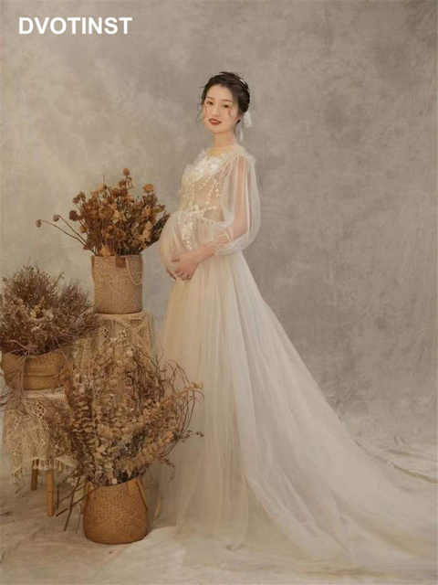 Sukienka ciążowa w koreańskim stylu z siatkową perspektywą - idealna na sesje zdjęciowe ciążowe - Studio Photo Prop - Wianko - 3