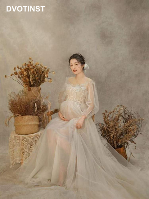 Sukienka ciążowa w koreańskim stylu z siatkową perspektywą - idealna na sesje zdjęciowe ciążowe - Studio Photo Prop - Wianko - 2
