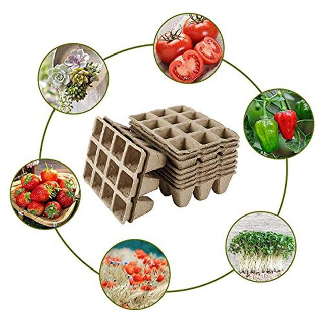 10 sztuk biodegradowalnych doniczek torfowych 10-Grid Seed Starter 24x8.5x5cm + 2 sztuki sadzonek Dibbers + 50 sztuk etykiet roślinnych do ogrodu - Wianko - 7