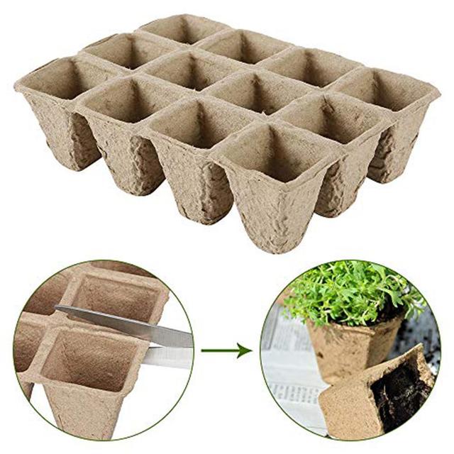 10 sztuk biodegradowalnych doniczek torfowych 10-Grid Seed Starter 24x8.5x5cm + 2 sztuki sadzonek Dibbers + 50 sztuk etykiet roślinnych do ogrodu - Wianko - 3