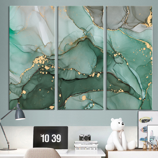 Obrazy na płótnie - Skandynawski Zielony Złoty Marmur - Abstrakcyjne Dekoracje Ścienne do Sypialni - Wianko - 6