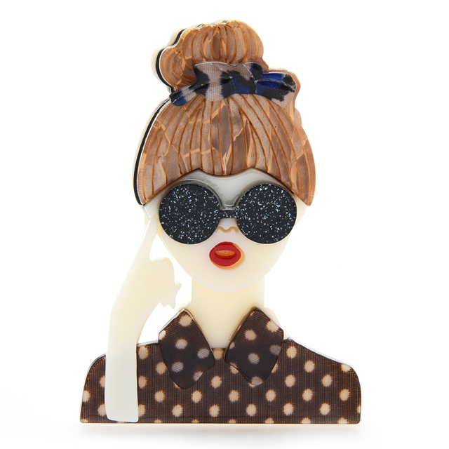 Akrylowa broszka dziewczyna w okularach Wuli & Baby, projektantka 2021, biżuteria moda na imprezę - Wianko - 11