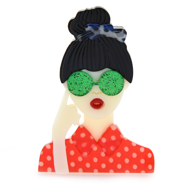 Akrylowa broszka dziewczyna w okularach Wuli & Baby, projektantka 2021, biżuteria moda na imprezę - Wianko - 9