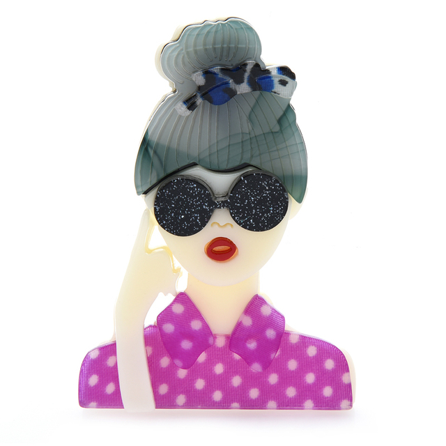 Akrylowa broszka dziewczyna w okularach Wuli & Baby, projektantka 2021, biżuteria moda na imprezę - Wianko - 10