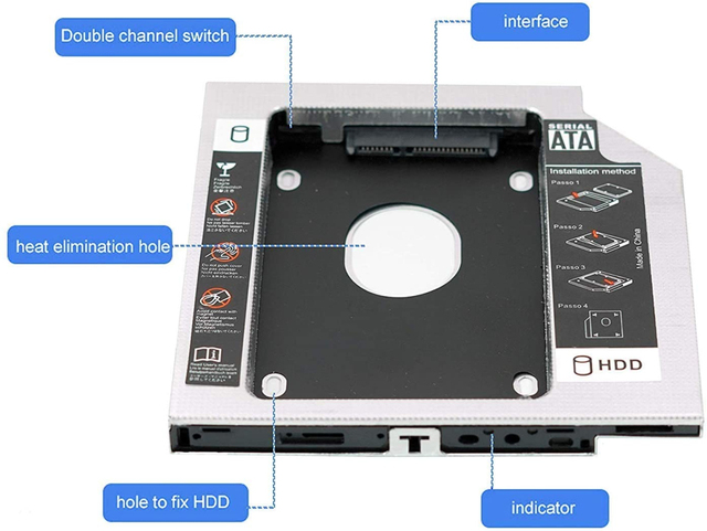 Aluminiowa obudowa adaptera DVD 2.5 SSD HDD Caddy na laptopa 12.7mm SATA 3.0 Optibay - Wianko - 3